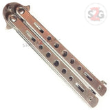 Hi-Tech Butterfly Knife Stainless Steel Cutout Balisong - Silver Serrated