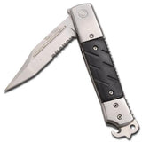 Hidden Release Dual Action Automatic Knife Black Pakkawood Tanto Serrated - Saw Tooth