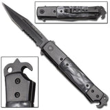 Hidden Release Dual Action Automatic Knife Marble Black Pearl Tanto Serrated - Vengence