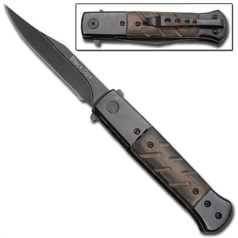 Hidden Release Dual Action Automatic Knife Brown PakkaWood - Black Ops