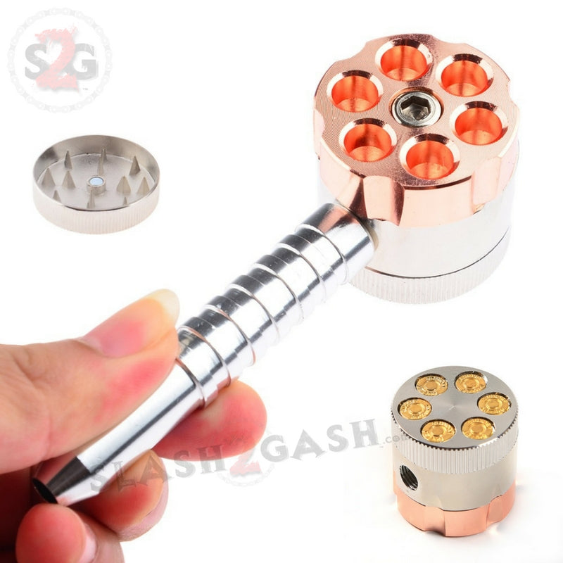 Six Shooter Rotating Revolver Smoking Bullet Metal Pipe w/ Grinder - V ...