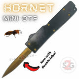 Double Edge Mini Out The Front Knife with Clip Small Automatic Key Chain Knives California Legal - Black With Gold Blade Hornet