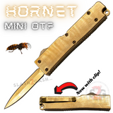 California Legal Mini Out The Front Knife Small Automatic Switchblade Key Chain Knives - All Gold Hornet