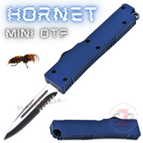 California Legal Mini Out The Front Knife Small Automatic Switchblade Key Chain Knives - Blue Hornet Serrated