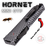 Carbon Fiber Switchblade Dagger Mini Out The Front Knife with Clip Small Automatic Knives Cali-Legal - Hornet Keychain