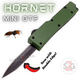 Double Edge Mini Out The Front Knife with Clip Small Automatic Key Chain Knives California Legal - OD Green Hornet