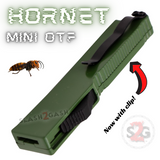 Double Edge Mini Out The Front Knife with Clip Small Automatic Key Chain Knives California Legal - OD Green Hornet