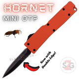 Double Edge Mini Out The Front Knife Black Blade with Clip Small Automatic Key Chain Knives - Orange Hornet