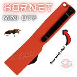Double Edge Mini Out The Front Knife Black Blade with Clip Small Automatic Key Chain Knives - Orange Hornet