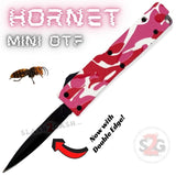 California Legal Mini Out The Front Knife Small Automatic Switchblade Key Chain Knives - Pink Camo Hornet