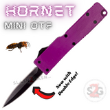 Double Edge Mini Out The Front Knife Black Blade with Clip Small Automatic Key Chain Knives - Purple Hornet