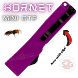 Double Edge Mini Out The Front Knife Black Blade with Clip Small Automatic Key Chain Knives - Purple Hornet