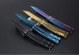 Tanto Butterfly Knife w/ Slight Curve Spring Latch 440C Mirror Finish - Chrome 5 colors