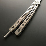 Tanto Butterfly Knife w/ Slight Curve Spring Latch 440C Mirror Finish - Shiny Chrome Silver