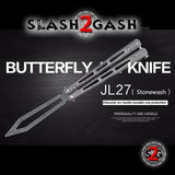 Stonewash Butterfly Knife TRAINER Balisong w/sheath Dull Spring Latch
