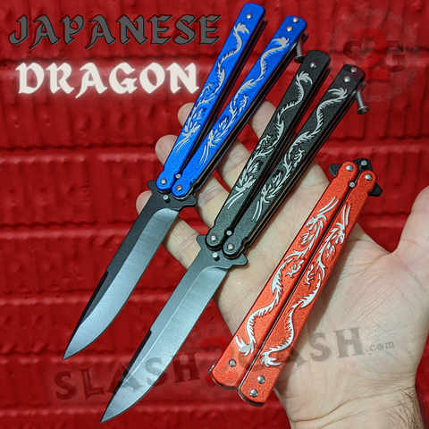Dragon Balisong Butterfly Knife Aluminum w/ Steel Liners (Riveted) - Black Red Blue SHARP Blade