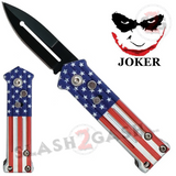 California Legal Mini Joker Knife Automatic Switchblade Knives - USA American Flag with Safety