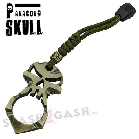 One Finger Punisher Skull Knuckle Paracord Self Defense Keychain - Bronze Jabber