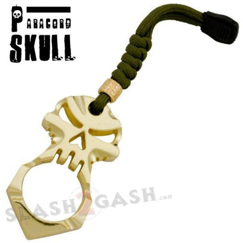 One Finger Punisher Skull Knuckle Paracord Self Defense Keychain - Gold Jabber