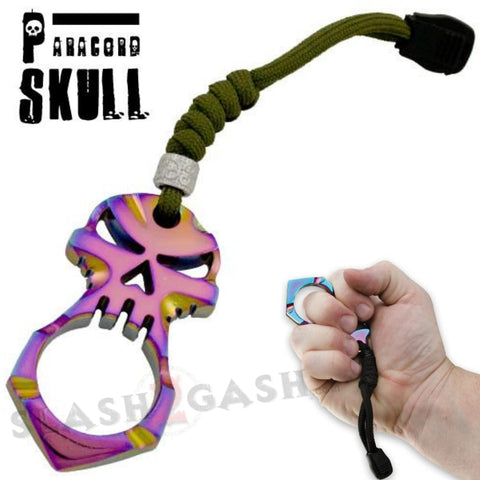 One Finger Skull Knuckle Paracord Self Defense Keychain - Rainbow