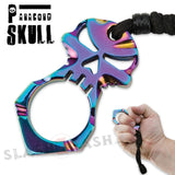 One Finger Punisher Skull Knuckle Paracord Self Defense Keychain - Titanium Rainbow Jabber