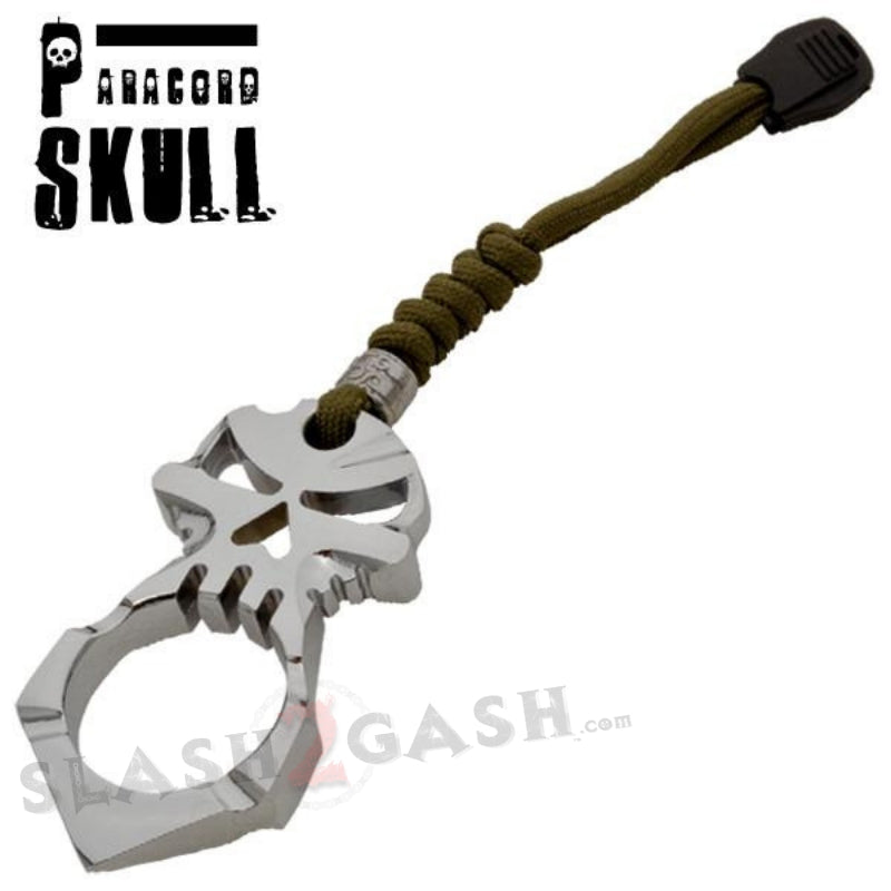 One Finger Skull Knuckle Paracord Self Defense Keychain - Silver
