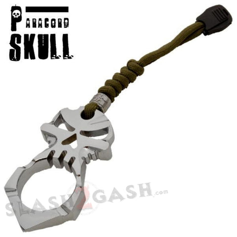 One Finger Punisher Skull Knuckle Paracord Self Defense Keychain - Silver