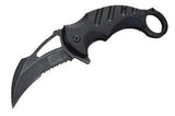 Karambit Claw Spring Assisted Folding Knife Stonewashed Serrated - Black G10 Combat Tactical Knives
