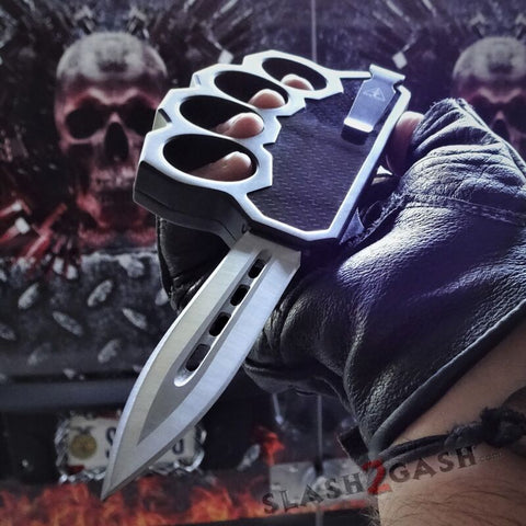 Knuckle OTF Trench Knife D/A Automatic Switchblade Dagger w/ Carbon Fiber - Delta Force Knives Slash2Gash