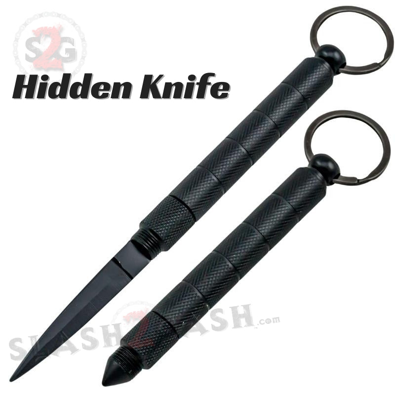 Kubotan Hidden Knife Self Defense Stick Keychain w/ Dagger - Black –  Slash2Gash