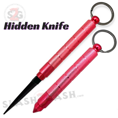 Kubotan Hidden Knife Self Defense Stick Keychain w/ Dagger - Red Salmon Key Chain kubaton kobutan