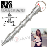 Wavy Kubotan Self Defense Stick Keychain Ninja Weapon - Silver Extra Wide Thick Kubaton Women Protection Martial Arts
