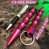 Wavy Kubotan Self Defense Stick Keychain Ninja Weapon - Pink Extra Wide Thick Kubaton Women Protection Martial Arts