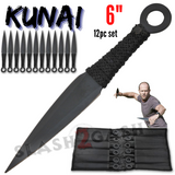 Naruto Kunai Throwing Knives Black w/ Ring and Sheath - 6" 12 Piece Set