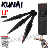 Naruto Kunai Throwing Knives Black w/ Ring and Sheath - 10" 3 Piece Set