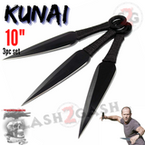 10" Black Naruto Kunai Throwing Knives 3 Pc Set w/ Ring Anime