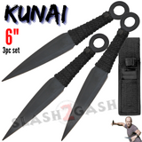 Naruto Kunai Throwing Knives Black w/ Ring and Sheath - 6" 3 Piece Set
