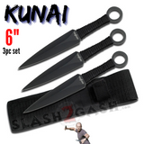 Naruto Kunai Throwing Knives 3 Pc Set w/ Ring Anime - 6" Black