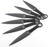 Naruto Kunai Throwing Knives 6 Pc Set w/ Ring Anime - 6" Black