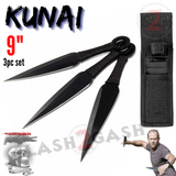Naruto Kunai Throwing Knives Black w/ Ring and Sheath - 9" 3 Piece Set