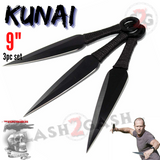  9" Black Naruto Kunai Throwing Knives 3 Pc Set w/ Ring Anime