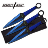 9" Blue Naruto Kunai Throwing Knives 3 Pc Set w/ Ring Anime