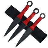 9" Black w/ Red Naruto Kunai Throwing Knives 3 Pc Set w/ Ring Anime