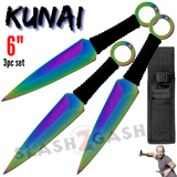 6" Rainbow Naruto Kunai Throwing Knives 3 Pc Set w/ Ring Anime
