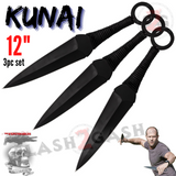 Expendables Throwing Knives Large Naruto Kunai Black w/ Ring and Sheath - Jason Statham 12" 3 Piece Set
