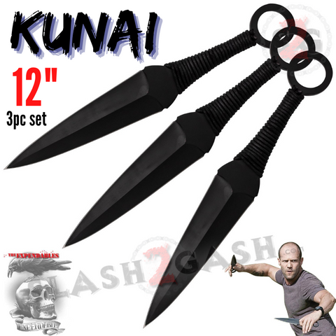 3 PC Set 12" Kunai Throwing Knives w/ Ring and Sheath Expendables