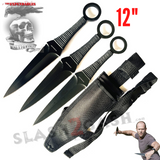 3 PC Set 12" Kunai Throwing Knives w/ Ring and Sheath Expendables