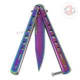 Hi-Tech Butterfly Knife Stainless Steel Cutout Balisong - Titanium Rainbow Plain