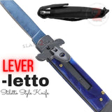 Lever-Lock Stiletto Blue Marble Automatic Knife Damascus Switchblade - Leverletto