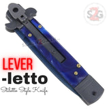 Lever-Lock Stiletto Blue Marble Automatic Knife Damascus Switchblade - Leverletto